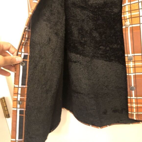 Uomoz Stretchy fleece lined long Sleeve collared snap plaid shacket jacket -L - Picture 2 of 11
